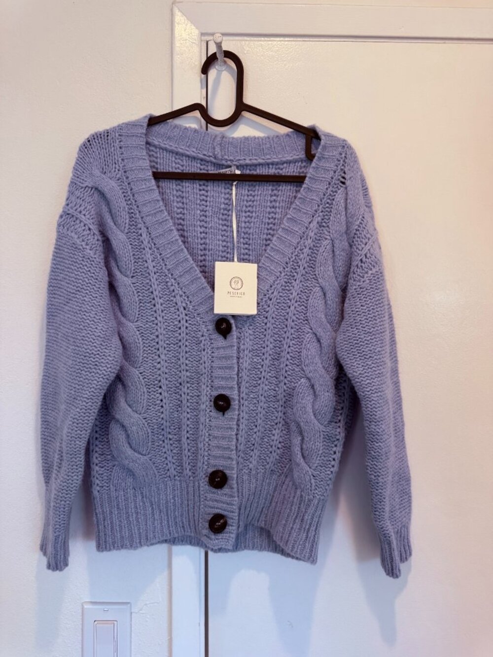 Peserico NWT Lavender Cable-Knit V-Neck Cardigan — IT 40 (US 4), Made in Italy